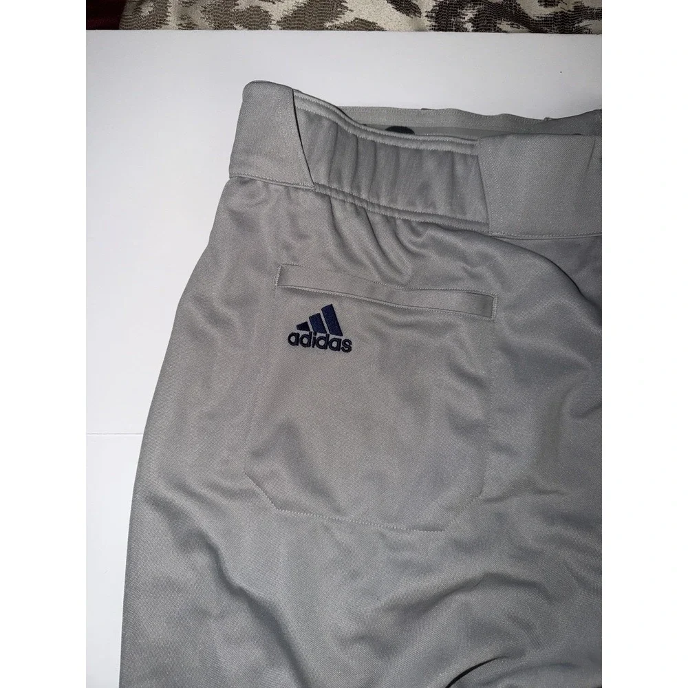 Adidas Men 2XL Icon Pro Gray Baseball Pants Stretch Elastic Blue Logo Stripe NWT